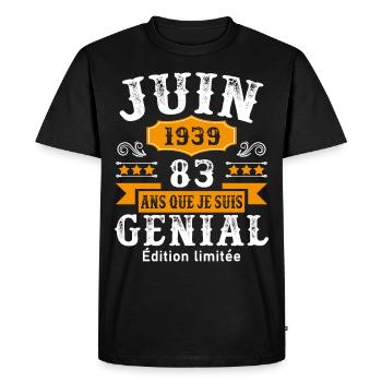 83 Ans Anniversaire Vintage Né(e) en Juin 1939 - T-shirt Premium bio Homme - noir - Devant - Nico (187cm)