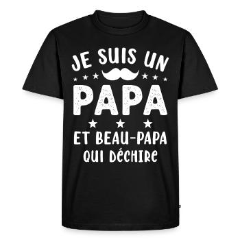 je suis un Papa et un Beau-Papa qui déchire - T-shirt Premium bio Homme - noir - Devant - Nico (187cm)