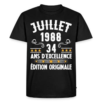 34 Ans Anniversaire Vintage Né(e) en Juillet 1988 - T-shirt Premium bio Homme - noir - Devant - Nico (187cm)