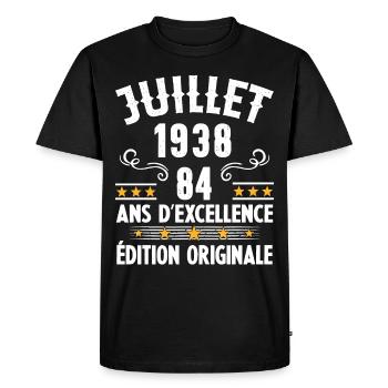 84 Ans Anniversaire Vintage Né(e) en Juillet 1938 - T-shirt Premium bio Homme - noir - Devant - Nico (187cm)