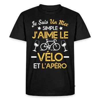 Je suis un mec simple j'aime le vélo et l'apéro - T-shirt Premium bio Homme - noir - Devant - Nico (187cm)