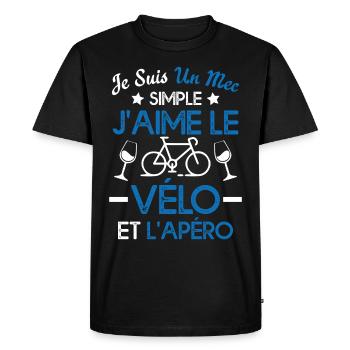 Je suis un mec simple j'aime le vélo et l'apéro - T-shirt Premium bio Homme - noir - Devant - Nico (187cm)