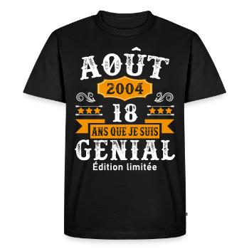 18 Ans Anniversaire Vintage Né(e) en Août 2004 - T-shirt Premium bio Homme - noir - Devant - Nico (187cm)