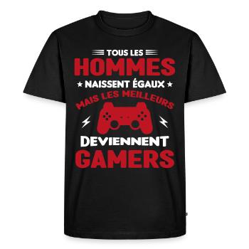 Tous Les Hommes Naissent Égaux - Meilleurs Gamers - T-shirt Premium bio Homme - noir - Devant - Nico (187cm)