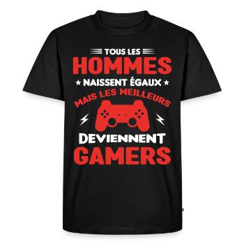Tous Les Hommes Naissent Égaux - Meilleurs Gamers - T-shirt Premium bio Homme - noir - Devant - Nico (187cm)
