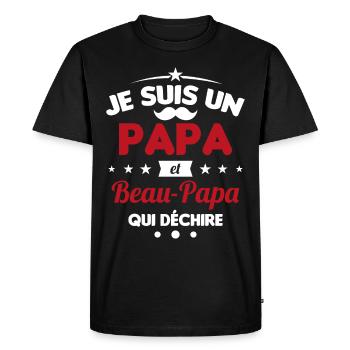 je suis un papa et beau-papa qui déchire - T-shirt Premium bio Homme - noir - Devant - Nico (187cm)