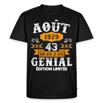 43 Ans Anniversaire Vintage Né(e) en Août 1979 - T-shirt Premium bio Homme - noir - Devant - Nico (187cm)