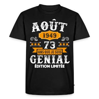 73 Ans Anniversaire Vintage Né(e) en Août 1949 - T-shirt Premium bio Homme - noir - Devant - Nico (187cm)