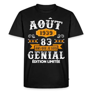 83 Ans Anniversaire Vintage Né(e) en Août 1939 - T-shirt Premium bio Homme - noir - Devant - Nico (187cm)