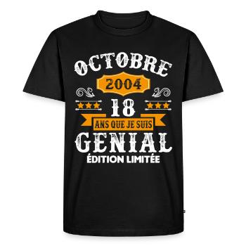 18 Ans Anniversaire Vintage Né(e) en Octobre 2004 - T-shirt Premium bio Homme - noir - Devant - Nico (187cm)
