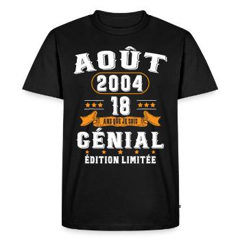 18 Ans Anniversaire Vintage Né(e) en Août 2004 - T-shirt Premium bio Homme - noir - Devant - Nico (187cm)