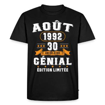 30 Ans Anniversaire Vintage Né(e) en Août 1992 - T-shirt Premium bio Homme - noir - Devant - Nico (187cm)