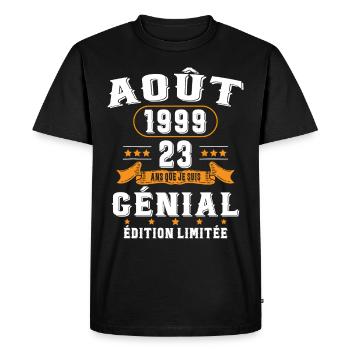23 Ans Anniversaire Vintage Né(e) en Août 1999 - T-shirt Premium bio Homme - noir - Devant - Nico (187cm)