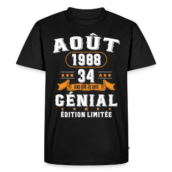 34 Ans Anniversaire Vintage Né(e) en Août 1988 - T-shirt Premium bio Homme - noir - Devant - Nico (187cm)