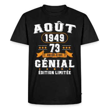 73 Ans Anniversaire Vintage Né(e) en Août 1949 - T-shirt Premium bio Homme - noir - Devant - Nico (187cm)