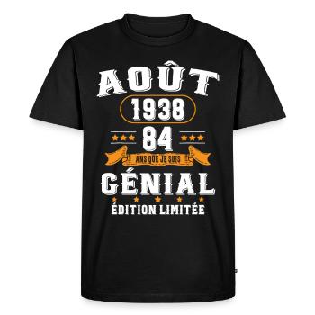 84 Ans Anniversaire Vintage Né(e) en Août 1938 - T-shirt Premium bio Homme - noir - Devant - Nico (187cm)