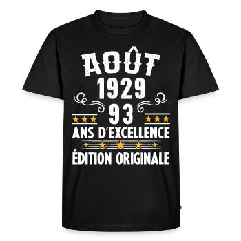 93 Ans Anniversaire Vintage Né(e) en Août 1929 - T-shirt Premium bio Homme - noir - Devant - Nico (187cm)