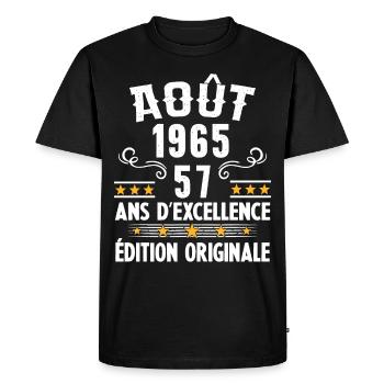 57 Ans Anniversaire Vintage Né(e) en Août 1965 - T-shirt Premium bio Homme - noir - Devant - Nico (187cm)