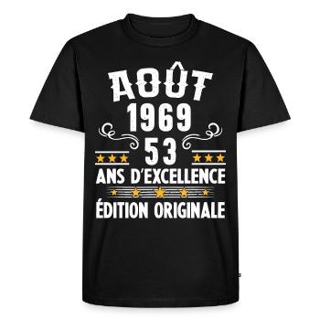 53 Ans Anniversaire Vintage Né(e) en Août 1969 - T-shirt Premium bio Homme - noir - Devant - Nico (187cm)