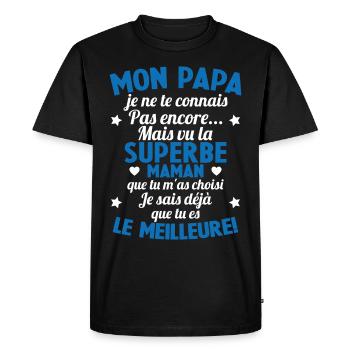 Annonce grossesse Cadeau Futur Papa Future Maman - T-shirt Premium bio Homme - noir - Devant - Nico (187cm)