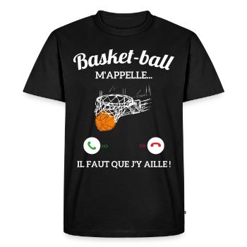 Le Basketball m'appelle faut que j'y aille ! - T-shirt Premium bio Homme - noir - Devant - Nico (187cm)