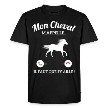 Mon Cheval M'appelle Il Faut Que J'y Aille - T-shirt Premium bio Homme - noir - Devant - Nico (187cm)