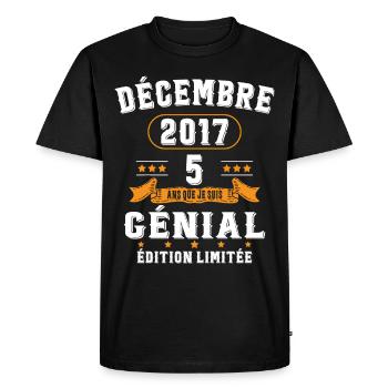 5 Ans Anniversaire Vintage Né(e) en Décembre 2017 - T-shirt Premium bio Homme - noir - Devant - Nico (187cm)