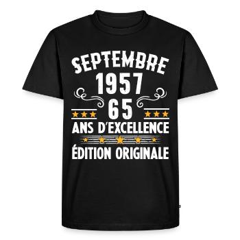 65 Ans Anniversaire Vintage Né(e) Septembre 1957 - T-shirt Premium bio Homme - noir - Devant - Nico (187cm)