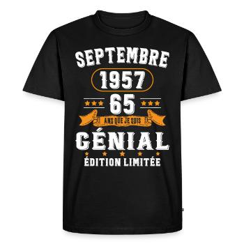 65 Ans Anniversaire Vintage Né(e) Septembre 1957 - T-shirt Premium bio Homme - noir - Devant - Nico (187cm)