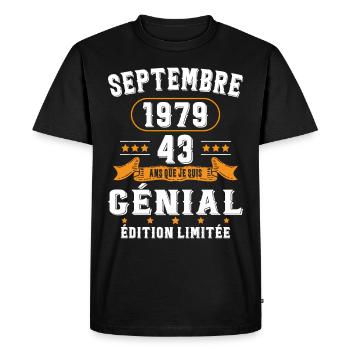 43 Ans Anniversaire Vintage Né(e) Septembre 1979 - T-shirt Premium bio Homme - noir - Devant - Nico (187cm)