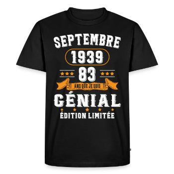 83 Ans Anniversaire Vintage Né(e) Septembre 1939 - T-shirt Premium bio Homme - noir - Devant - Nico (187cm)