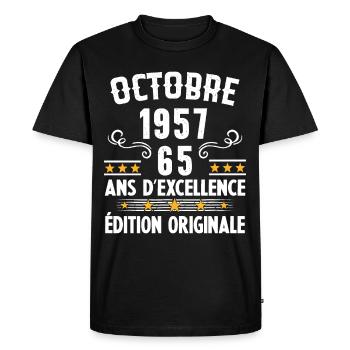 65 Ans Anniversaire Vintage Né(e) en Octobre 1957 - T-shirt Premium bio Homme - noir - Devant - Nico (187cm)