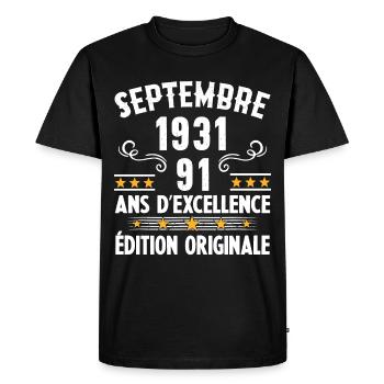91 Ans Anniversaire Vintage Né(e) Septembre 1931 - T-shirt Premium bio Homme - noir - Devant - Nico (187cm)