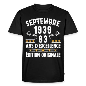83 Ans Anniversaire Vintage Né(e) Septembre 1939 - T-shirt Premium bio Homme - noir - Devant - Nico (187cm)