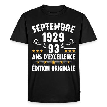 93 Ans Anniversaire Vintage Né(e) Septembre 1929 - T-shirt Premium bio Homme - noir - Devant - Nico (187cm)
