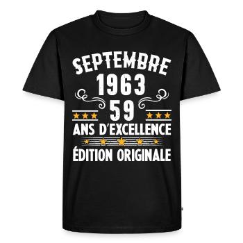 59 Ans Anniversaire Vintage Né(e) Septembre 1963 - T-shirt Premium bio Homme - noir - Devant - Nico (187cm)