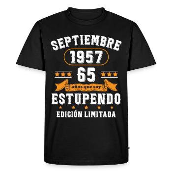 65 Ans Anniversaire Vintage Né(e) Septembre 1957 - T-shirt Premium bio Homme - noir - Devant - Nico (187cm)
