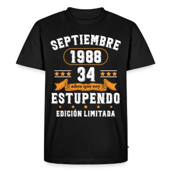34 Ans Anniversaire Vintage Né(e) Septembre 1988 - T-shirt Premium bio Homme - noir - Devant - Nico (187cm)