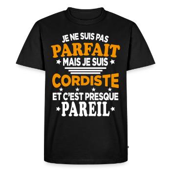 Pas Parfait Mais Je Suis Cordiste Et C'est Pareil - T-shirt Premium bio Homme - noir - Devant - Nico (187cm)