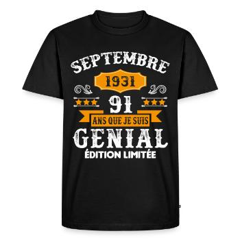 91 Ans Anniversaire Vintage Né(e) Septembre 1931 - T-shirt Premium bio Homme - noir - Devant - Nico (187cm)