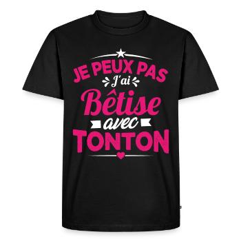 JE PEUX PAS J'AI BETISE AVEC TONTON - T-shirt Premium bio Homme - noir - Devant - Nico (187cm)
