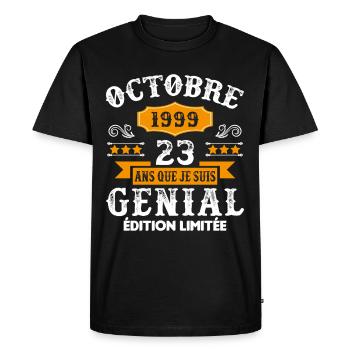 23 Ans Anniversaire Vintage Né(e) en Octobre 1999 - T-shirt Premium bio Homme - noir - Devant - Nico (187cm)