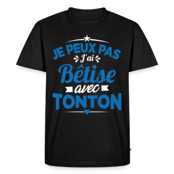 JE PEUX PAS J'AI BETISE AVEC TONTON - T-shirt Premium bio Homme - noir - Devant - Nico (187cm)
