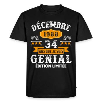 34 Ans Anniversaire Vintage Né(e) en Décembre 1988 - T-shirt Premium bio Homme - noir - Devant - Nico (187cm)