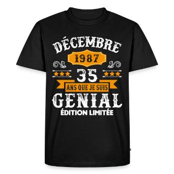 35 Ans Anniversaire Vintage Né(e) en Décembre 1987 - T-shirt Premium bio Homme - noir - Devant - Nico (187cm)