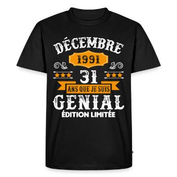 31 Ans Anniversaire Vintage Né(e) en Décembre 1991 - T-shirt Premium bio Homme - noir - Devant - Nico (187cm)