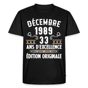 33 Ans Anniversaire Vintage Né(e) en Décembre 1989 - T-shirt Premium bio Homme - noir - Devant - Nico (187cm)