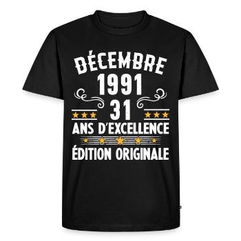 31 Ans Anniversaire Vintage Né(e) en Décembre 1991 - T-shirt Premium bio Homme - noir - Devant - Nico (187cm)