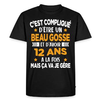 Compliqué d'être un Beau Gosse et D'avoir 12 Ans - T-shirt Premium bio Homme - noir - Devant - Nico (187cm)