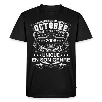 Les légendes sont nées en Octobre 2008 Cadeau - T-shirt Premium bio Homme - noir - Devant - Nico (187cm)